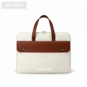 AM-TK011 - Tas Laptop Briefcase Putih Aksen Tan