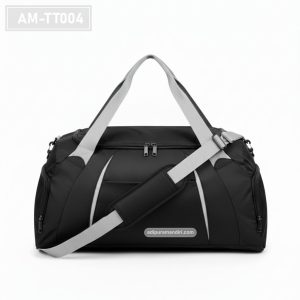 AM-TT004– Tas Travel Duffle Hitam Sporty Aksen Putih