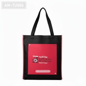 AM-TU006– Tas Spunbond Tote Hitam Merah Custom Travel