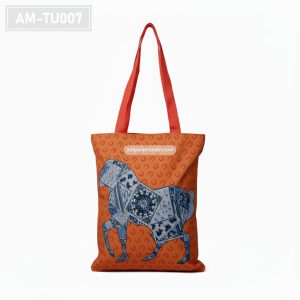 AM-TU007– Tas Spunbond Tote Oranye Custom Print Kuda Batik