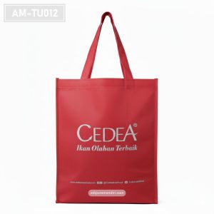AM-TU012– Tas Spunbond Tote Merah Custom Print Cedea Ikan Olahan